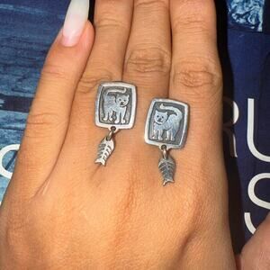 Vintage Sterling Silver 925 cat and fish bone cartoon earrings Y2K